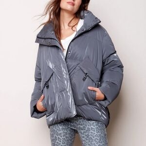 Charlie B Spice Solid Liquid Puffer Coat Jacket Gray Women's Size Small